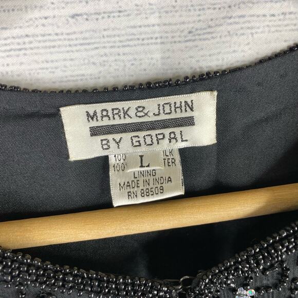 Mark & John Gopal Vintage Womens size L 100% Silk Beaded Open Cardigan Jacket - Picture 3 of 9